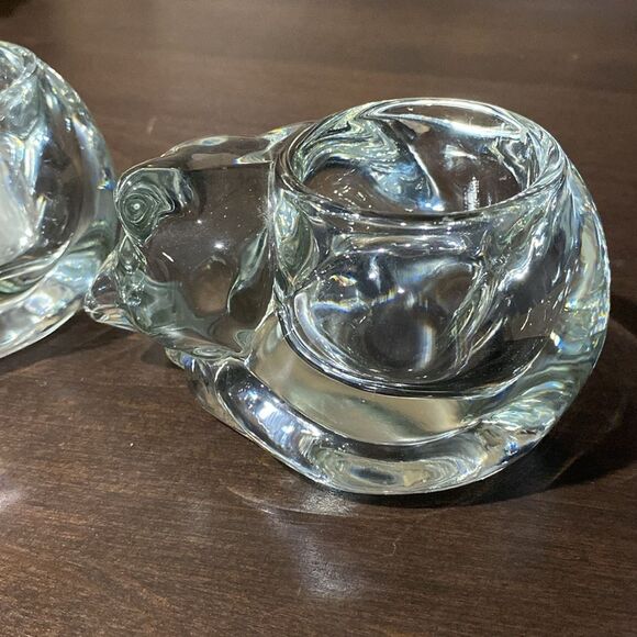 Pair of Vintage Indiana Glass Clear Sleeping Cat Tealight Votive Candle Holders - Picture 3 of 10